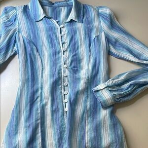 Blue Striped Button Up Long Sleeve Top